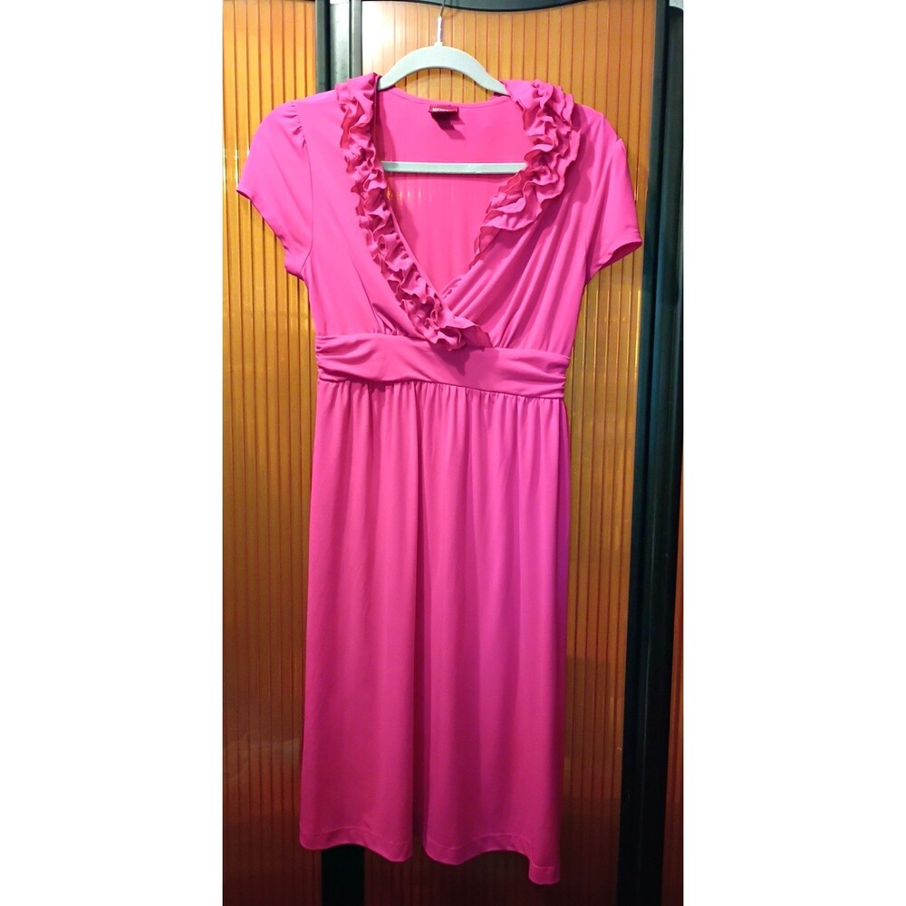 Merona Size S Pink Ruffle Neck Dress Stretchy Knit Cap Sleeves